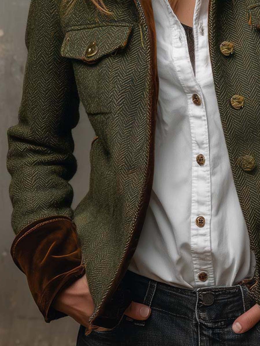 Buttoned Contrast Trim Coat for Women