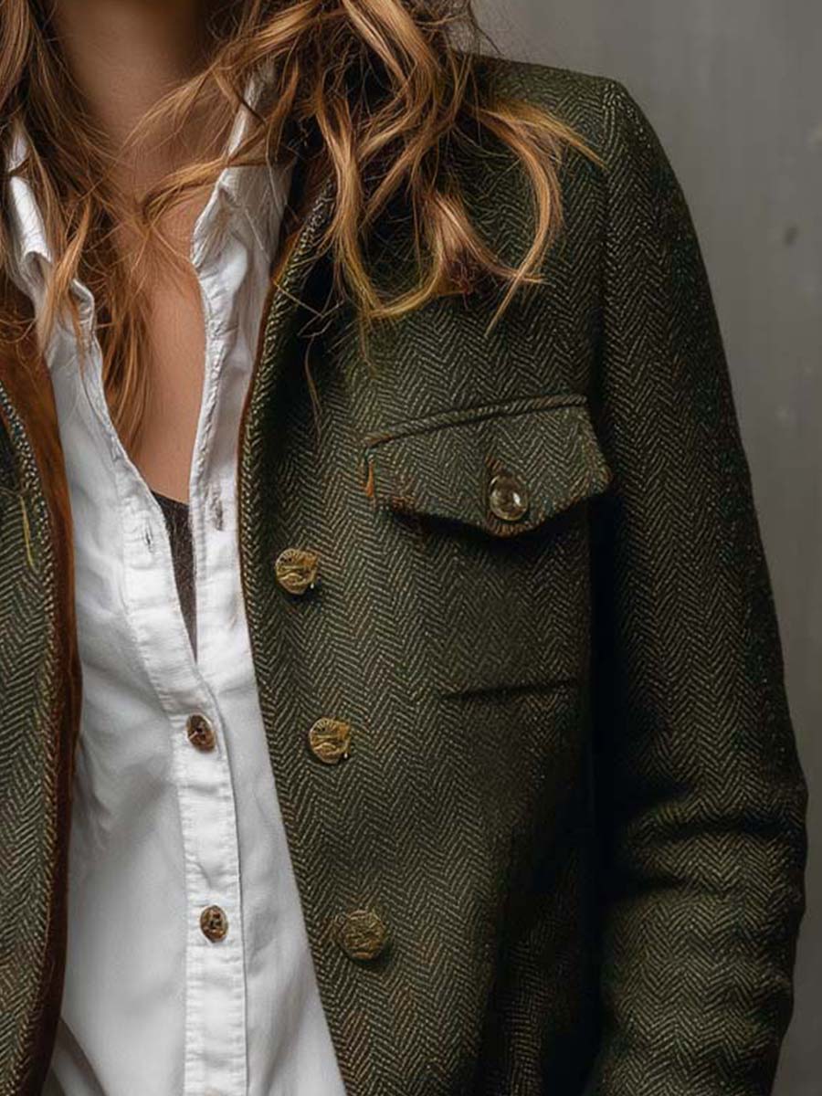 Buttoned Contrast Trim Coat for Women