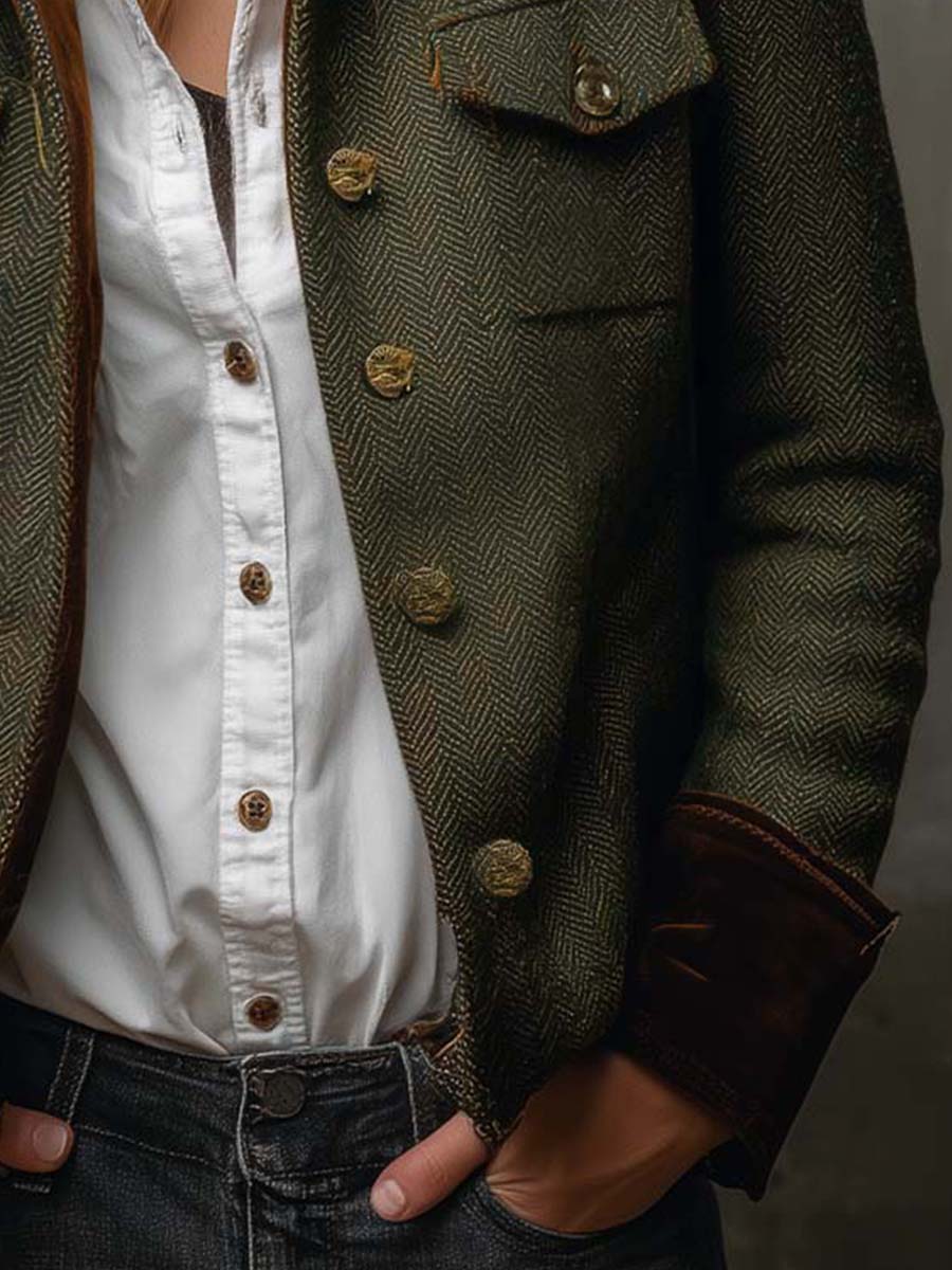 Buttoned Contrast Trim Coat for Women