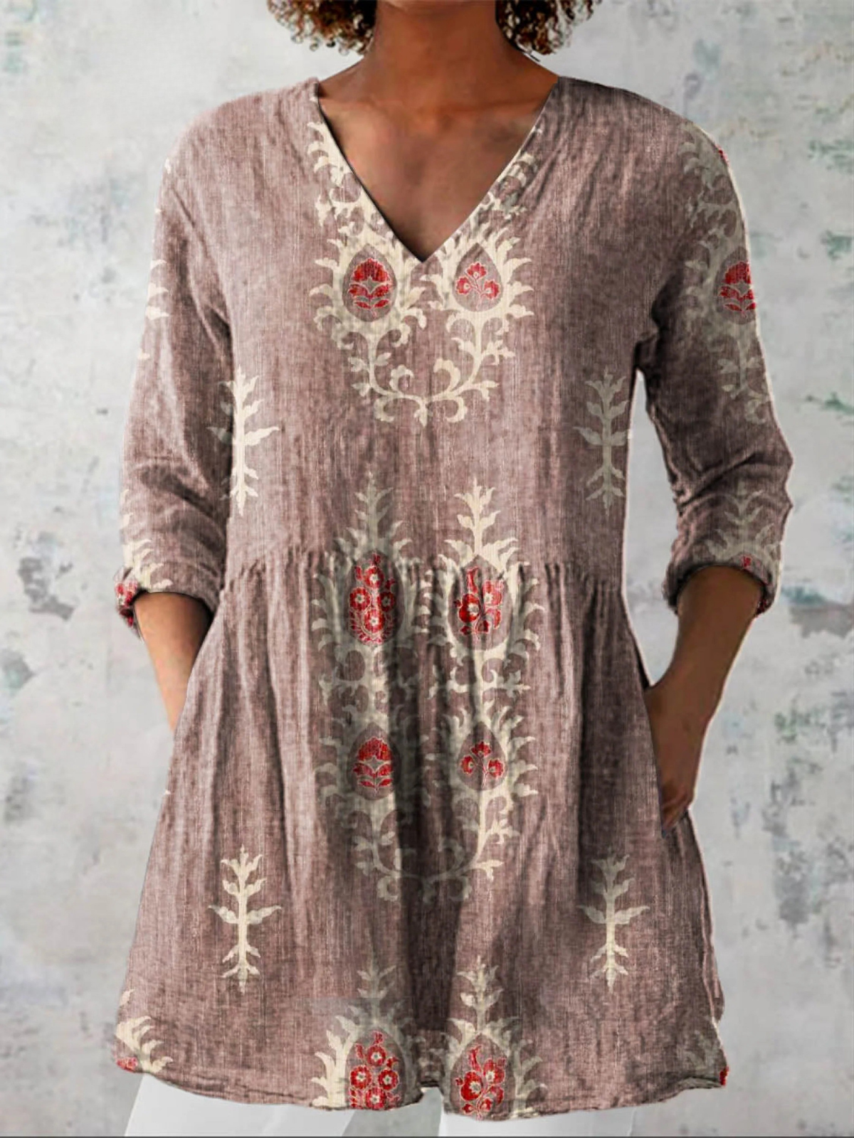Draped Front V-Neck Blouse for Women