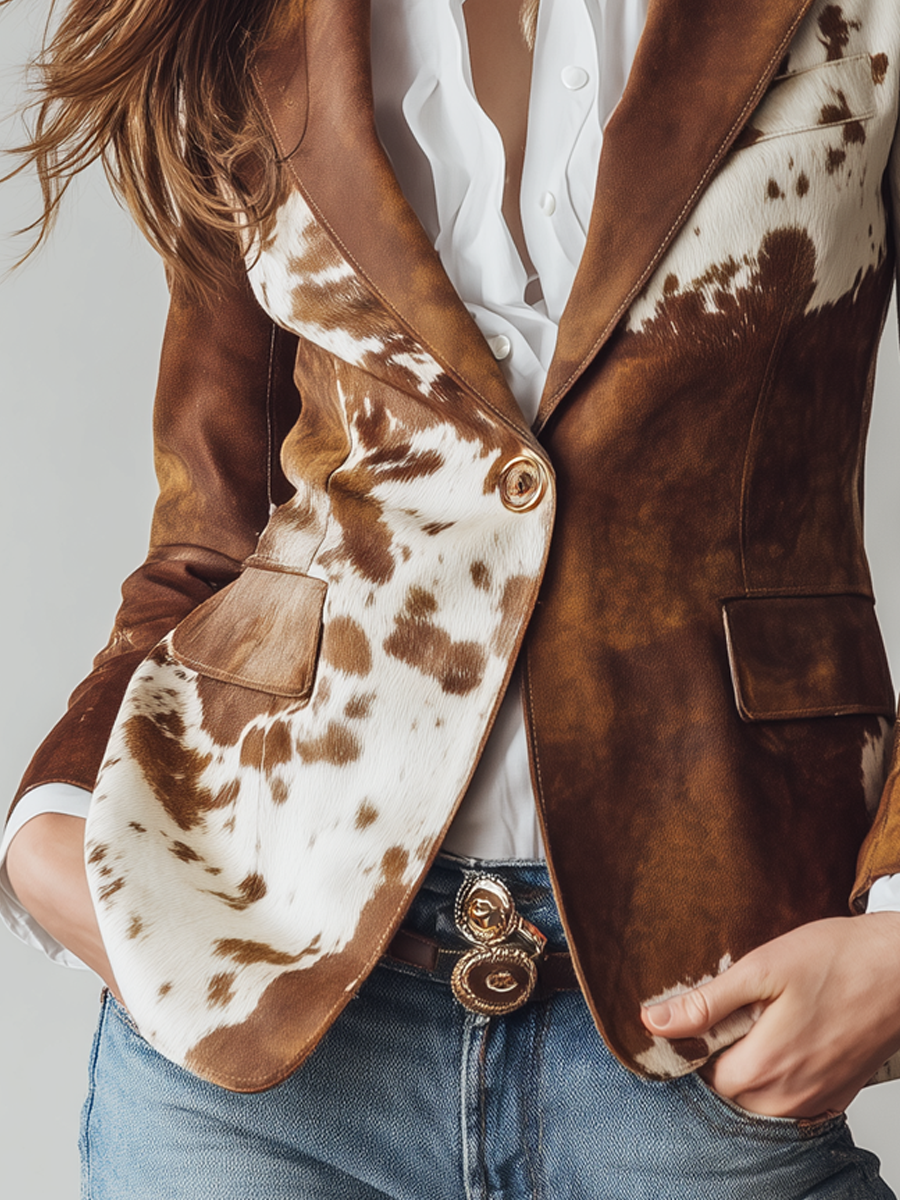 Vintage Cow Print Coat for Women