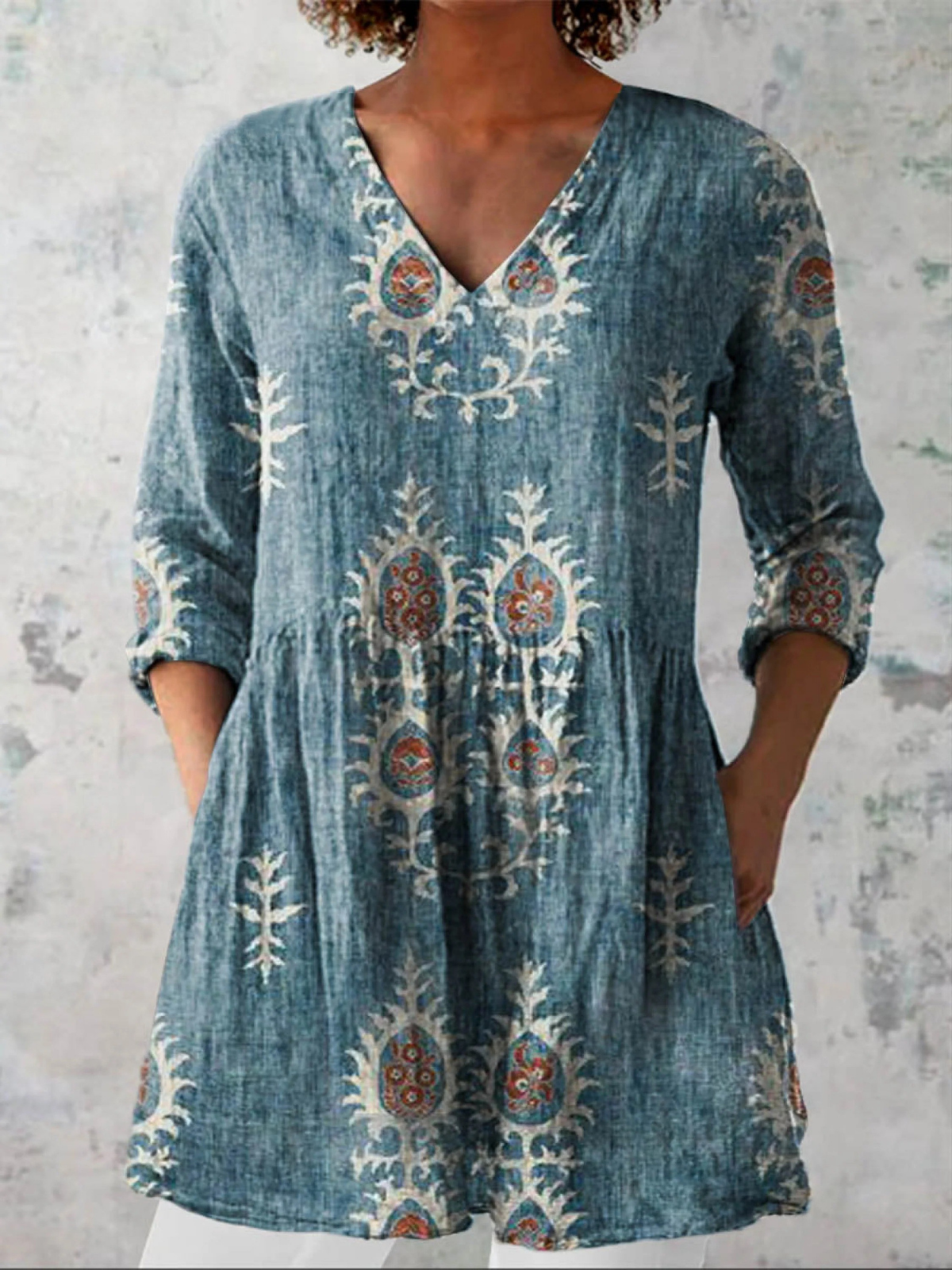 Draped Front V-Neck Blouse for Women