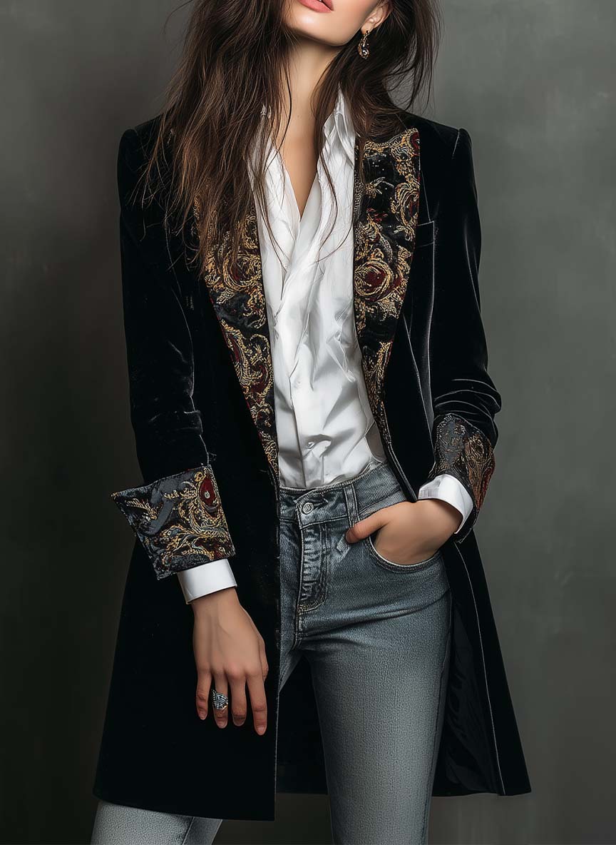 Baroque Print Slim Coat for Women