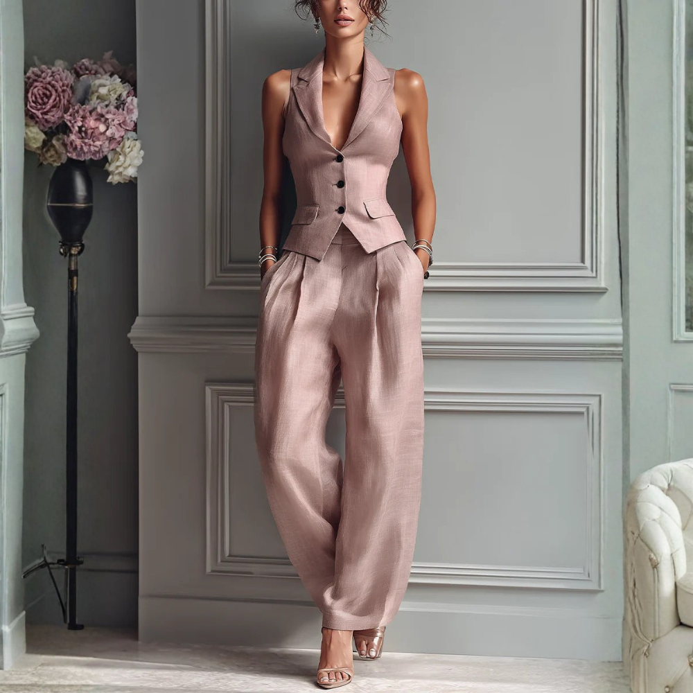 Refined V-Neck Two-Piece Set for Women