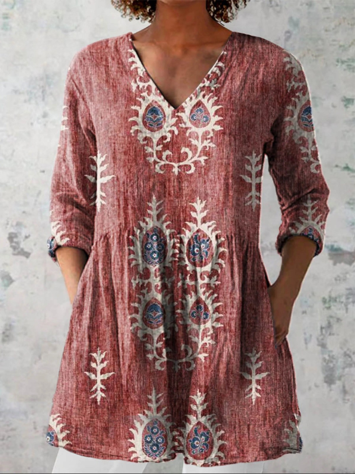 Draped Front V-Neck Blouse for Women