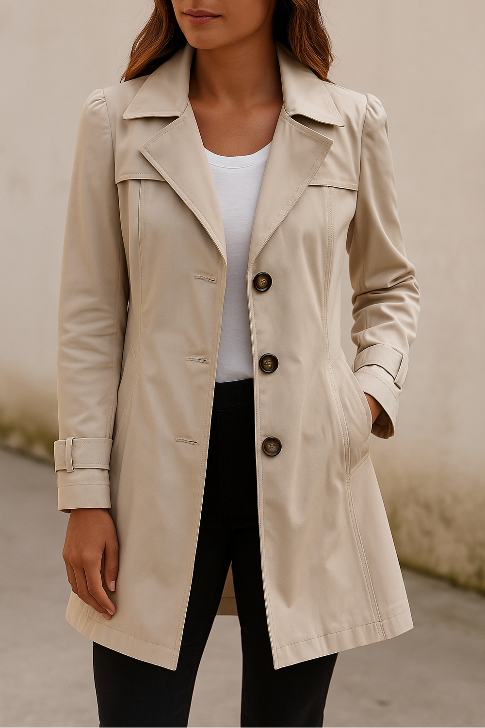 Notched Collar Trench Coat for Women