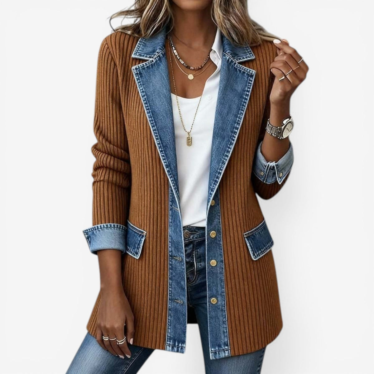 Knitted Denim Jacket for Women