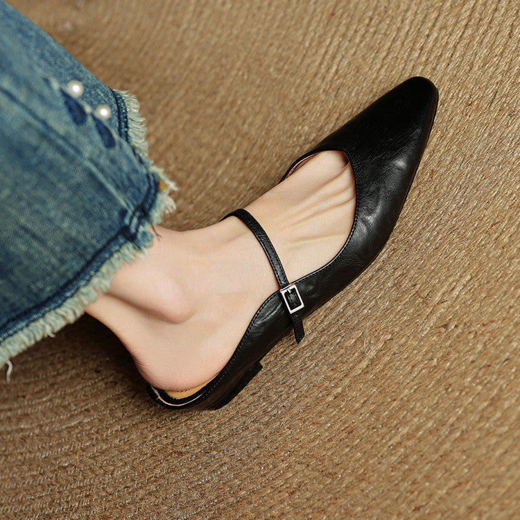 Adjustable Strap Leather Mules for Women