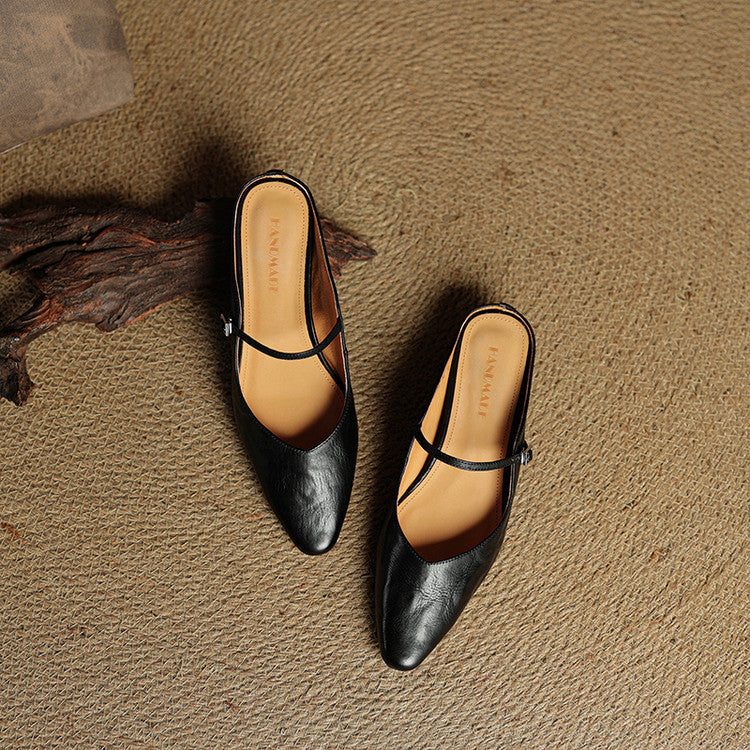 Adjustable Strap Leather Mules for Women