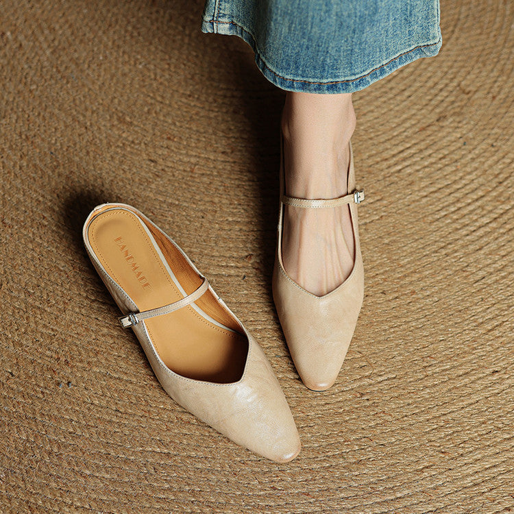 Adjustable Strap Leather Mules for Women