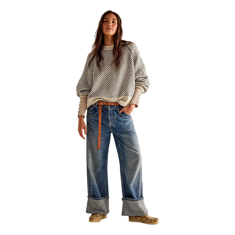 Relaxed Knit Round Neck Sweater for Women
