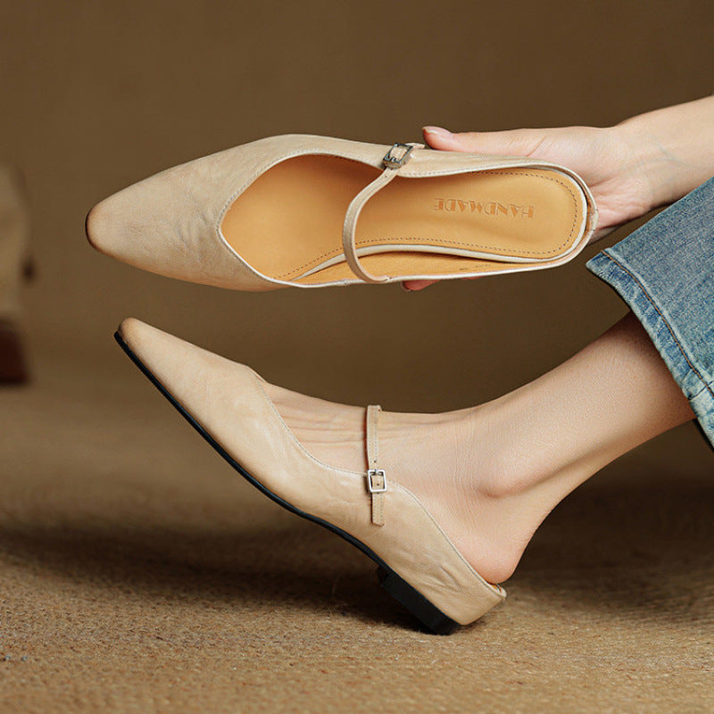 Adjustable Strap Leather Mules for Women