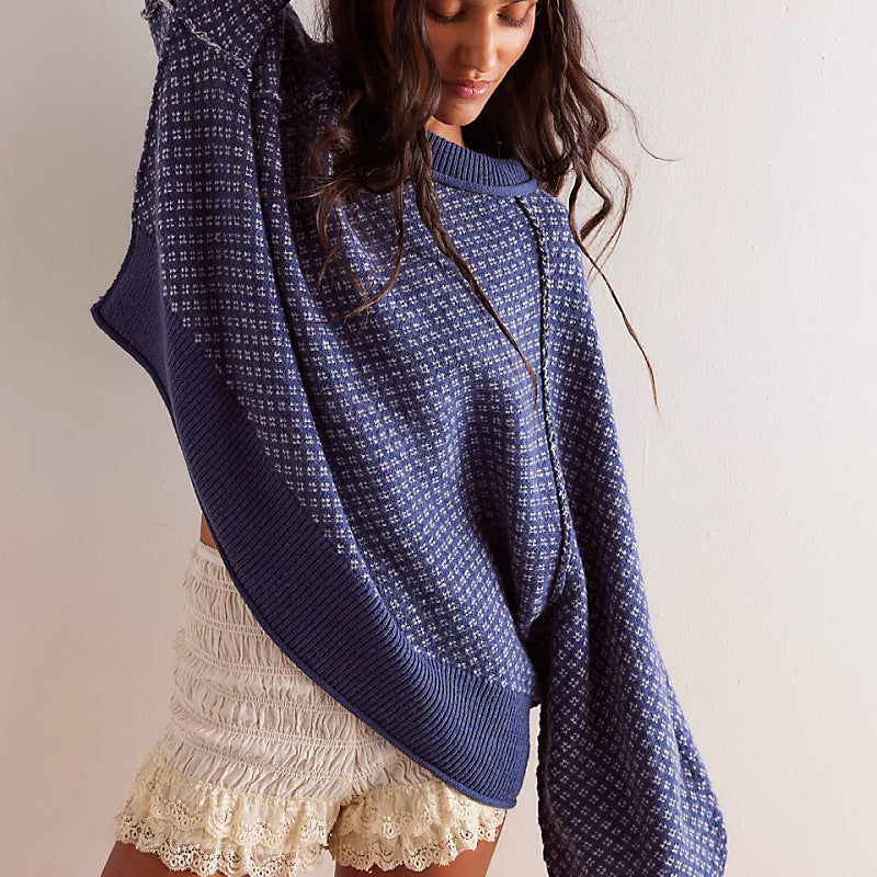 Relaxed Knit Round Neck Sweater for Women