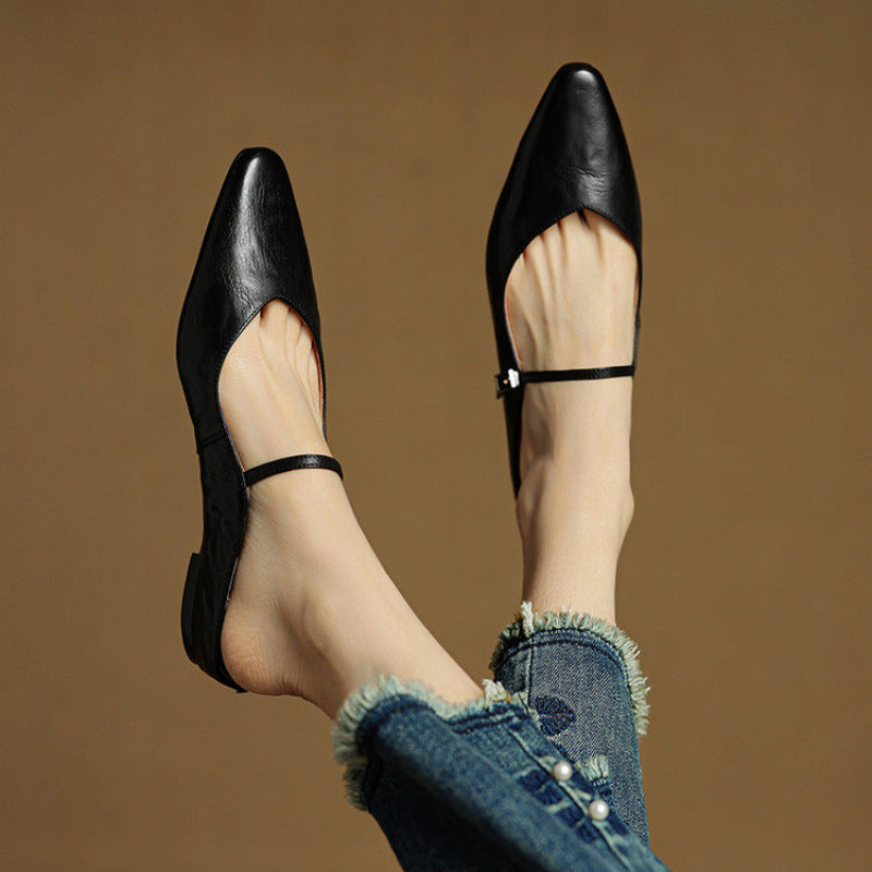 Adjustable Strap Leather Mules for Women