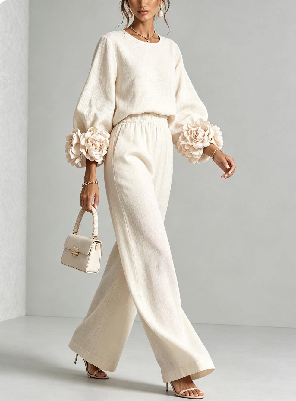 Women's Floral Cuff Wide-Leg Set