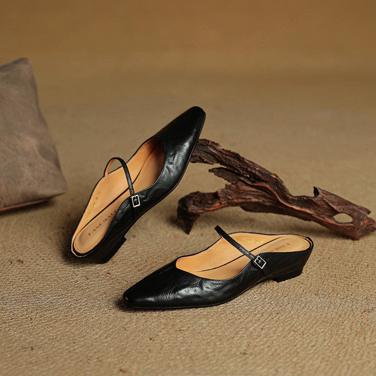 Adjustable Strap Leather Mules for Women