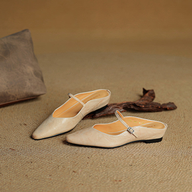 Adjustable Strap Leather Mules for Women