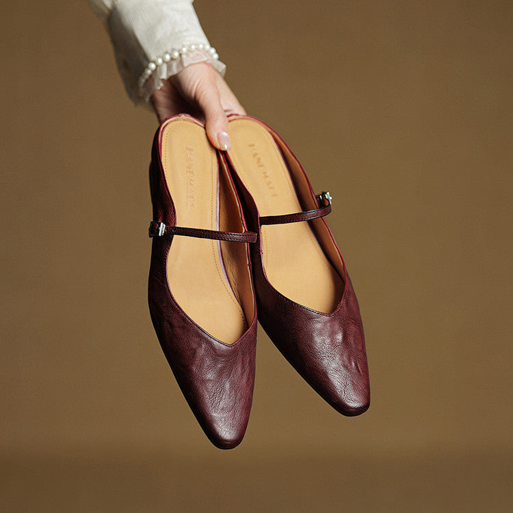 Adjustable Strap Leather Mules for Women