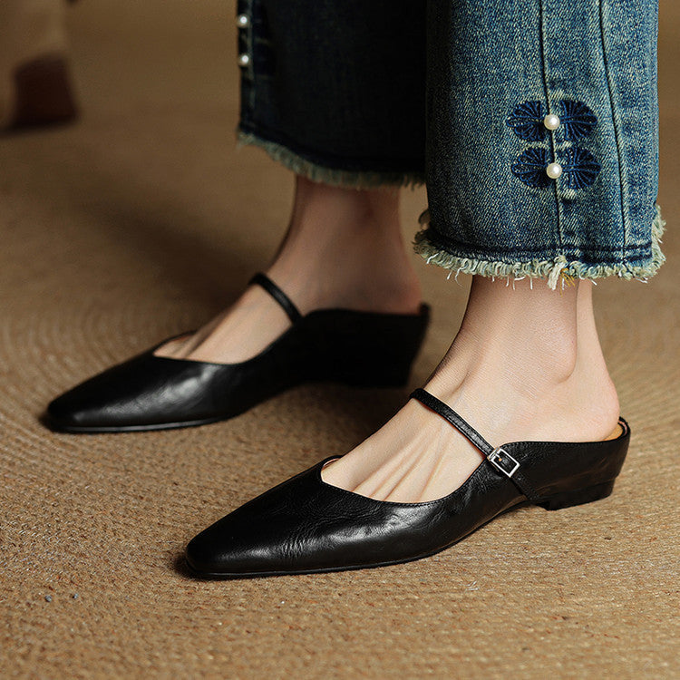 Adjustable Strap Leather Mules for Women
