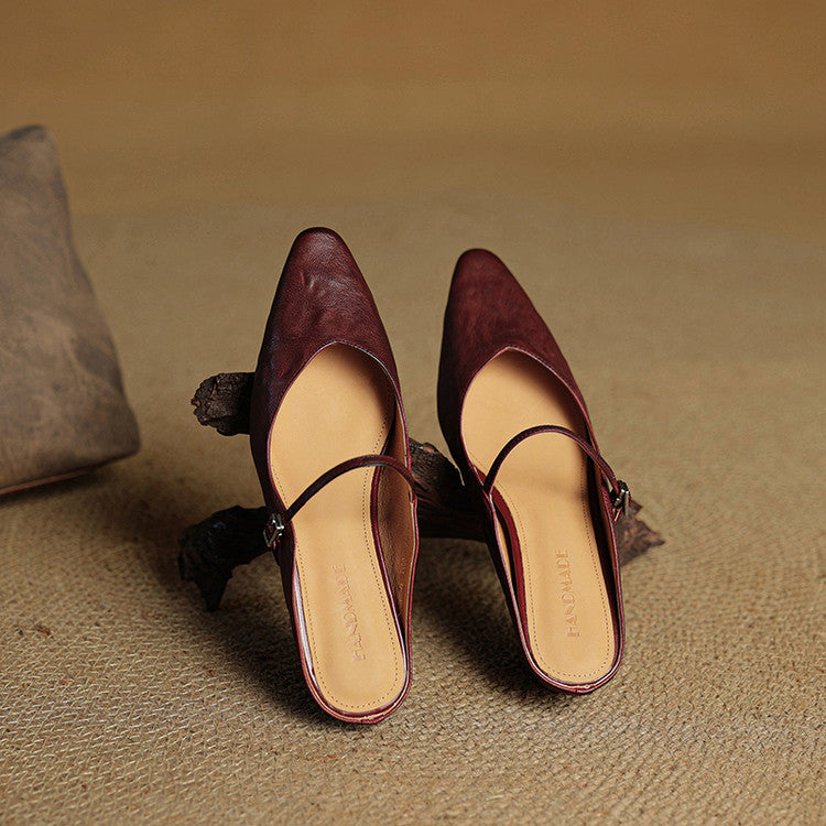 Adjustable Strap Leather Mules for Women