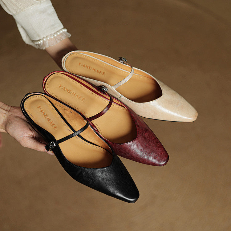 Adjustable Strap Leather Mules for Women