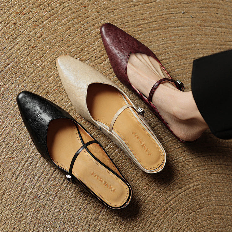 Adjustable Strap Leather Mules for Women
