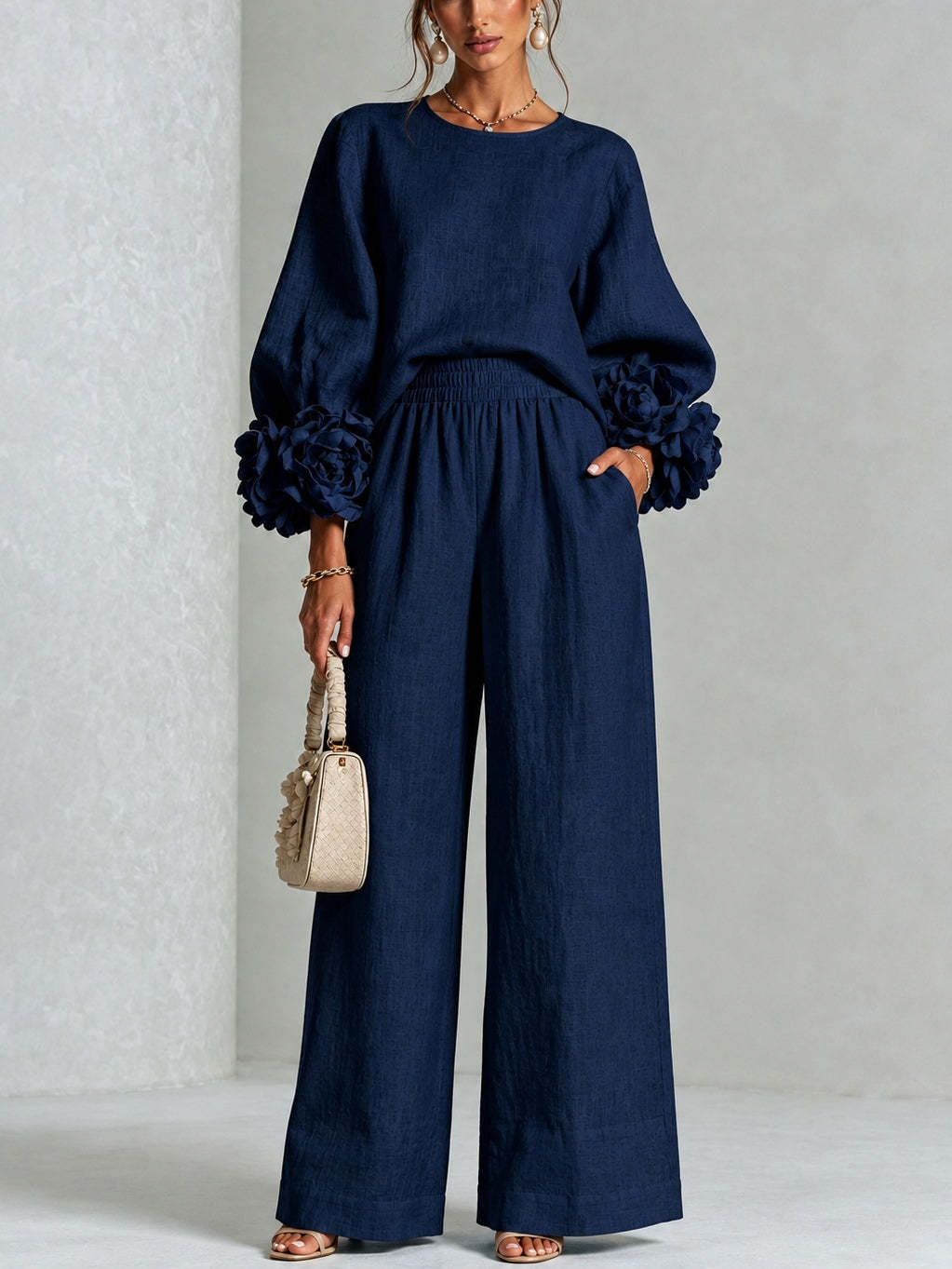 Women's Floral Cuff Wide-Leg Set