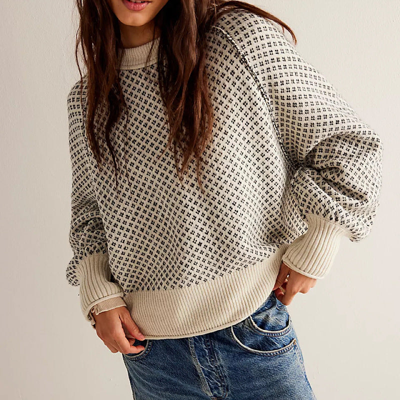 Relaxed Knit Round Neck Sweater for Women