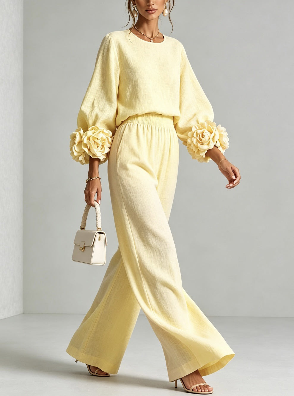 Women's Floral Cuff Wide-Leg Set