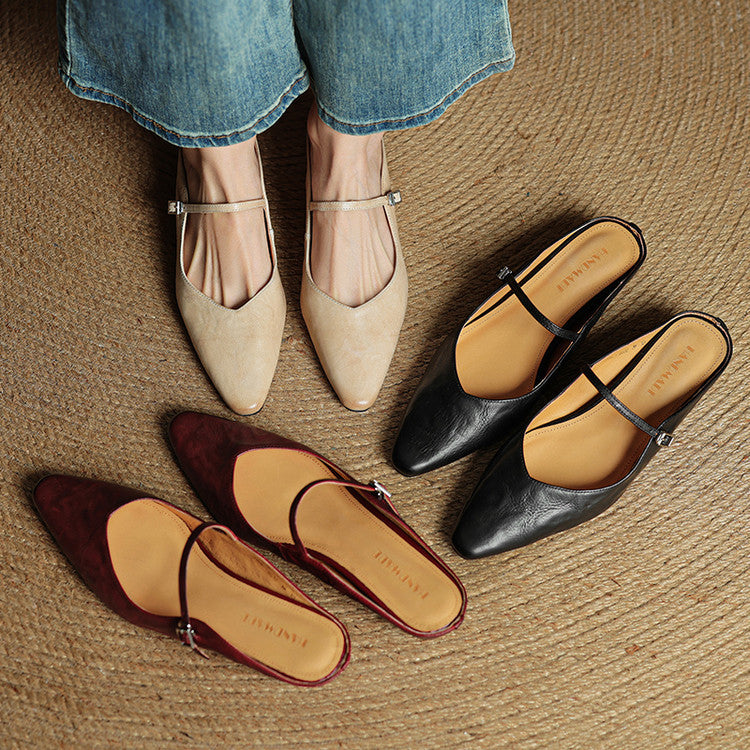 Adjustable Strap Leather Mules for Women