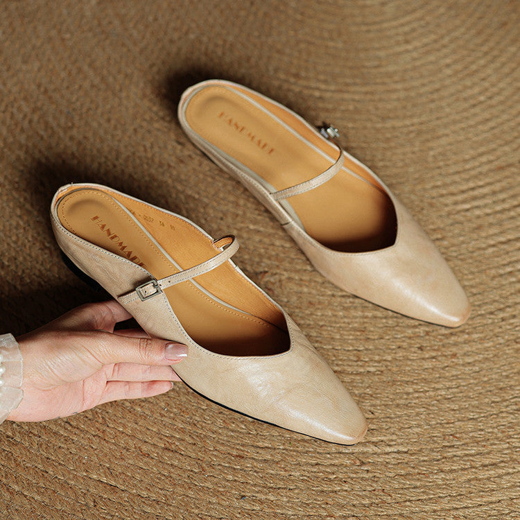Adjustable Strap Leather Mules for Women