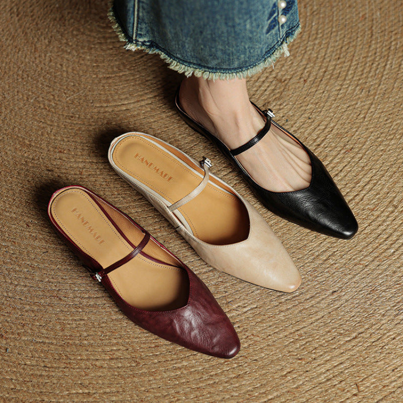 Adjustable Strap Leather Mules for Women