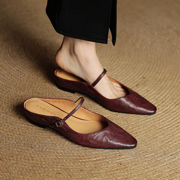 Adjustable Strap Leather Mules for Women