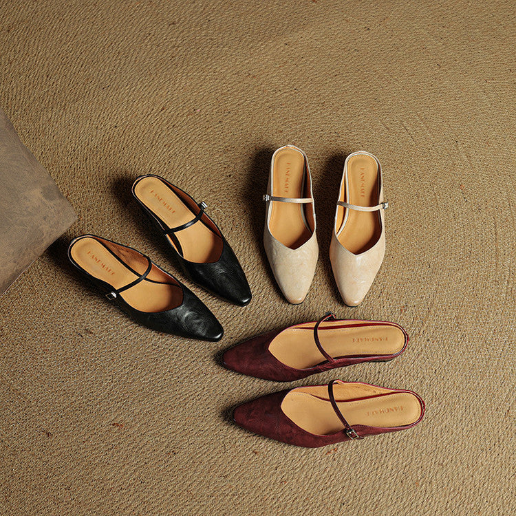 Adjustable Strap Leather Mules for Women