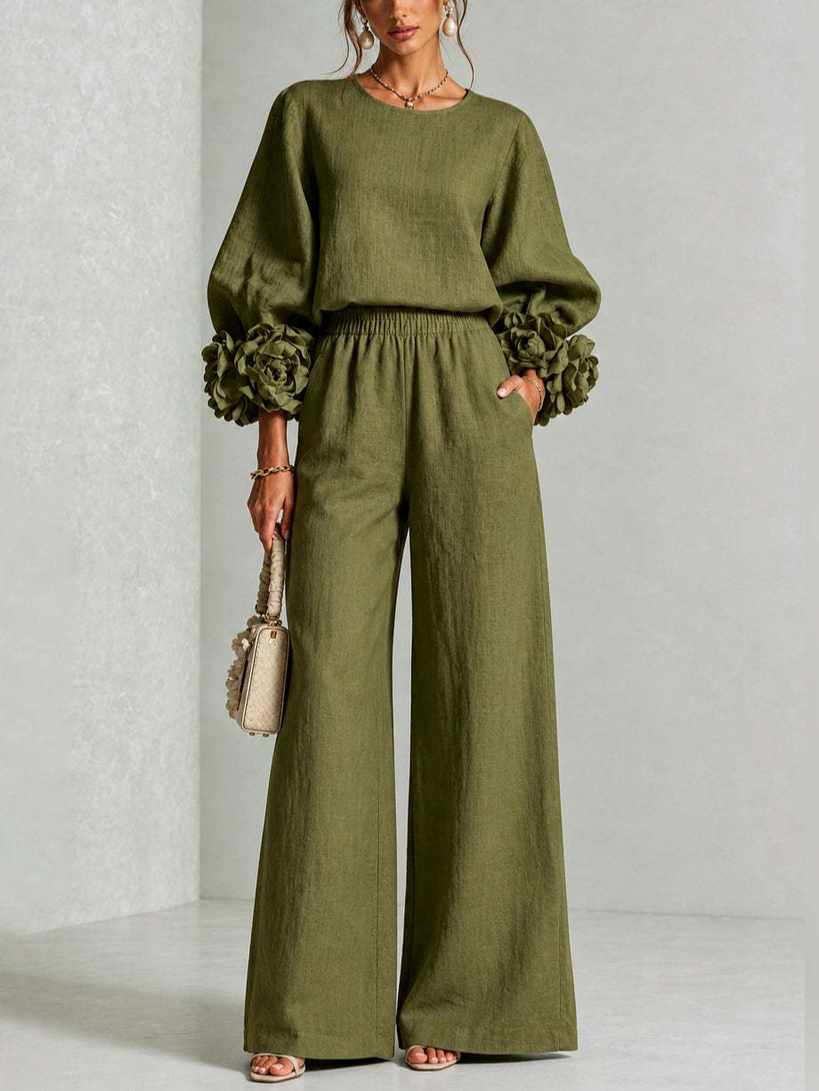 Women's Floral Cuff Wide-Leg Set