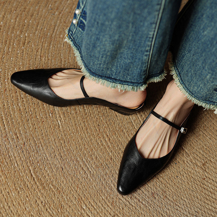 Adjustable Strap Leather Mules for Women