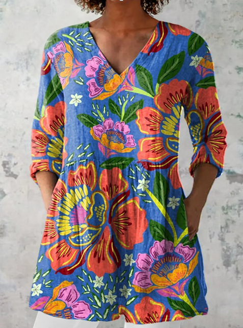 Relaxed Drape V-Neck Blouse for Women