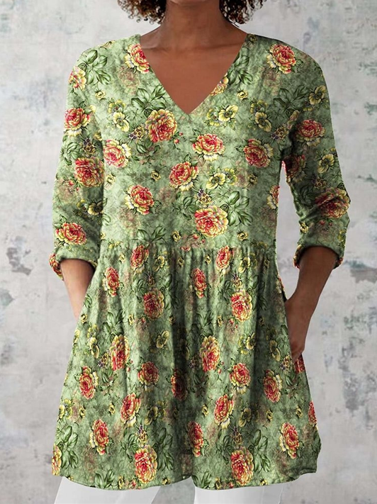 Loose Drape V-Neck Blouse for Women