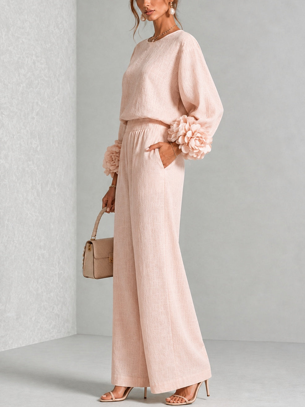 Women's Floral Cuff Wide-Leg Set