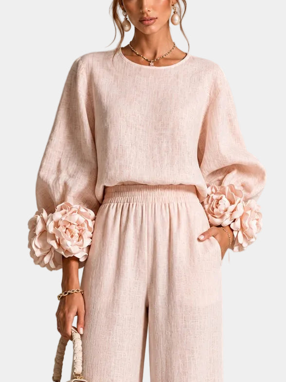 Women's Floral Cuff Wide-Leg Set