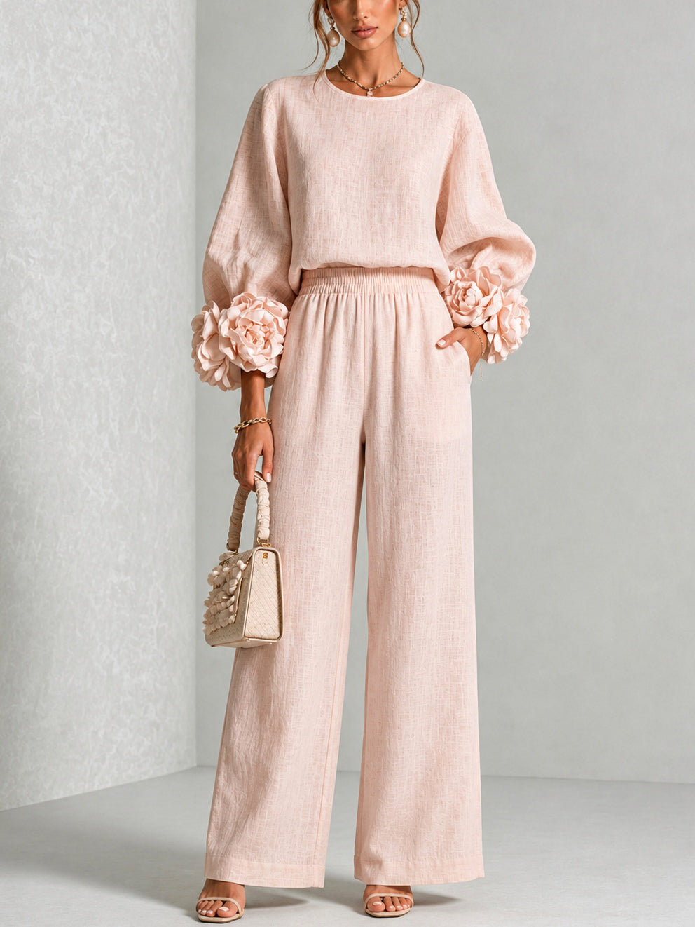 Women's Floral Cuff Wide-Leg Set