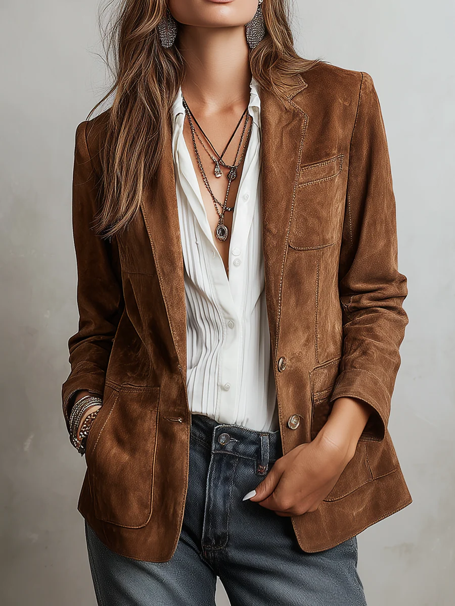Vintage Contrast-Stitch Coat for Women