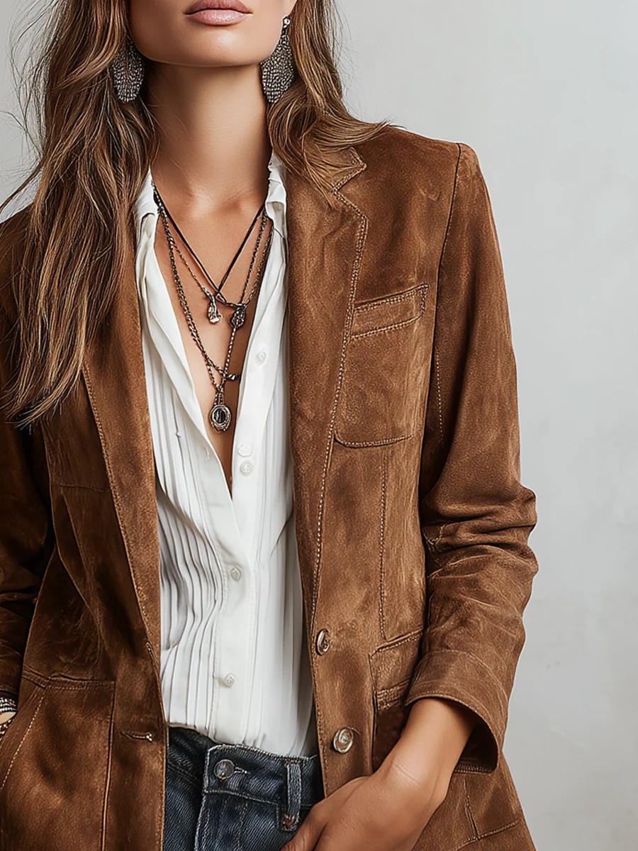 Vintage Contrast-Stitch Coat for Women