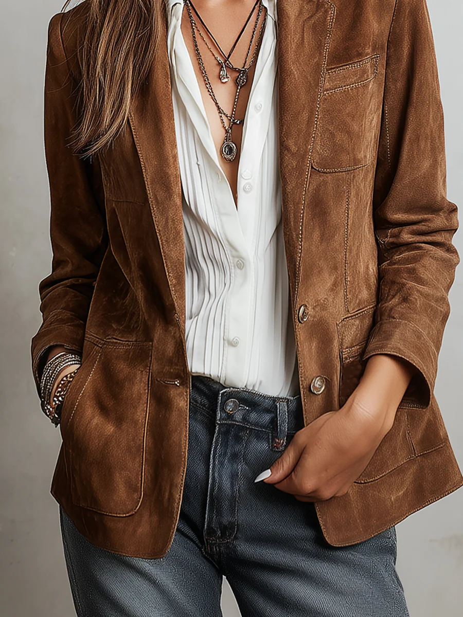 Vintage Contrast-Stitch Coat for Women