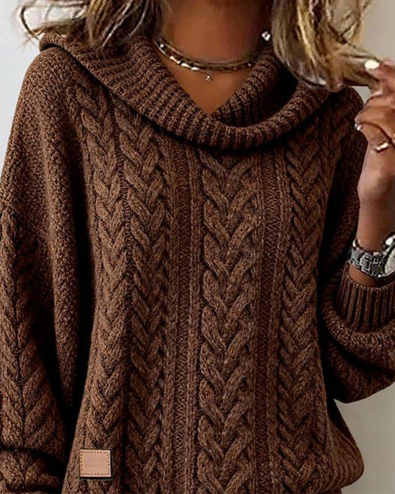Loose Twisted Sweater with Draped Collar for Women