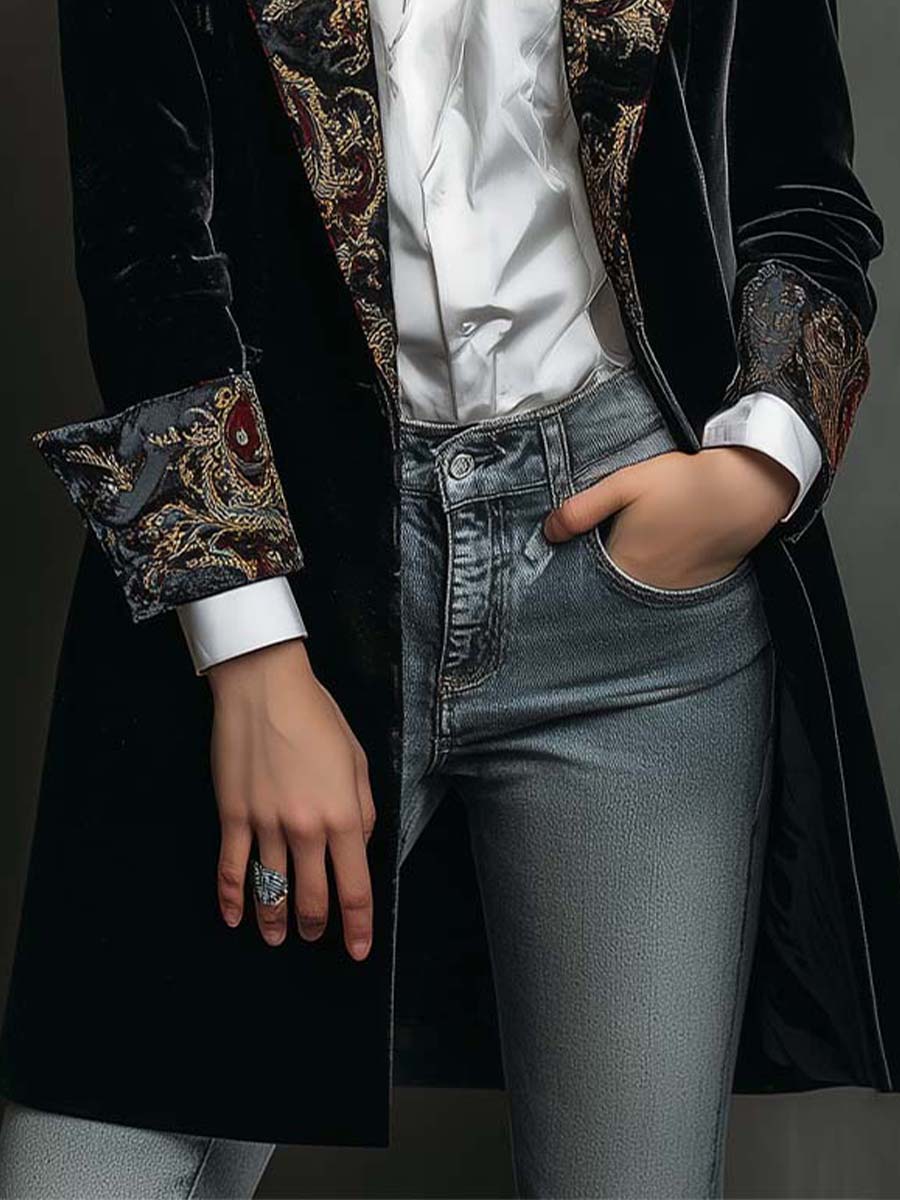Baroque Print Slim Coat for Women