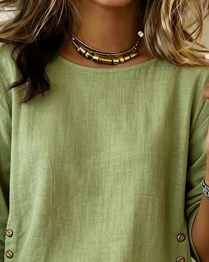 Round Neck Button Top for Women