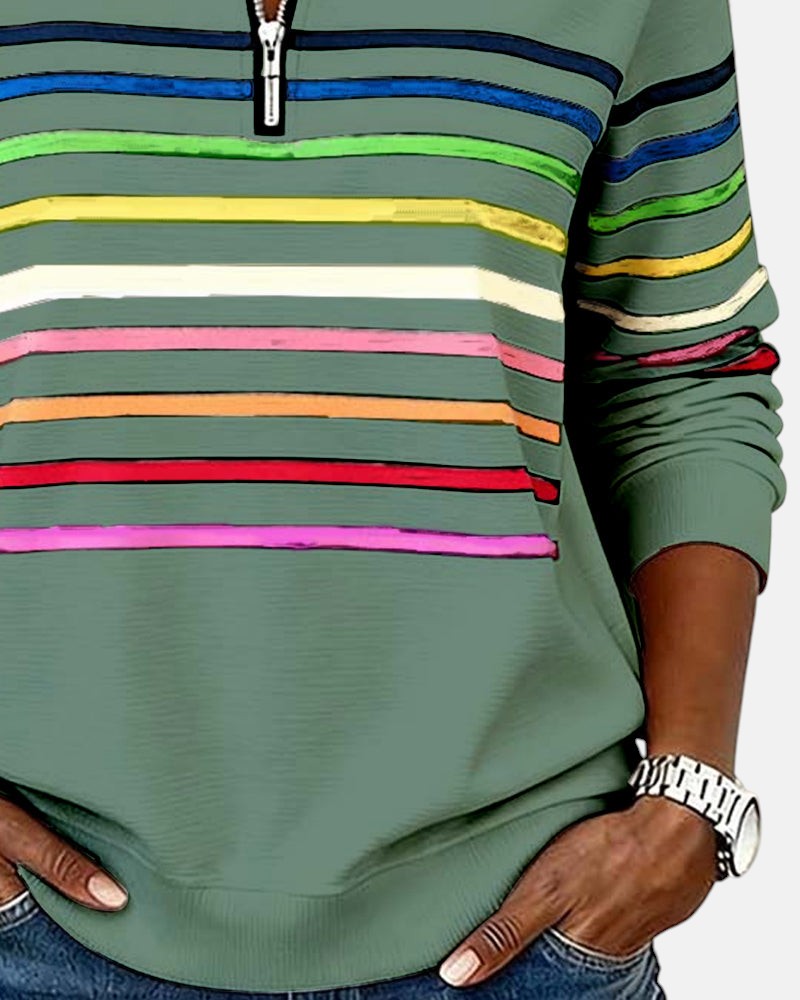 Striped Zip Collar Pullover for Women