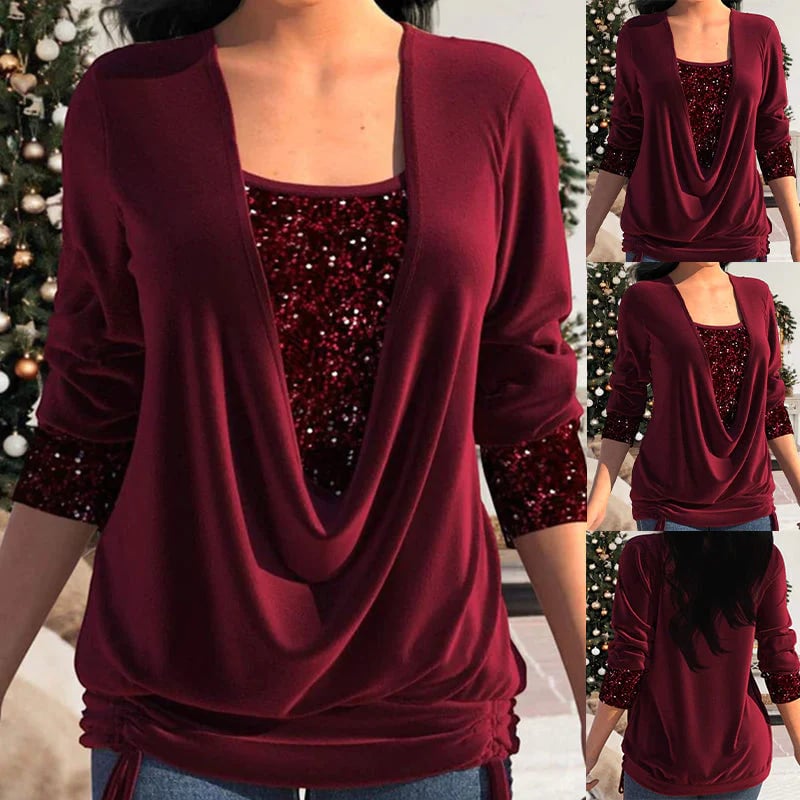 Draped Sequin Evening Top for Women