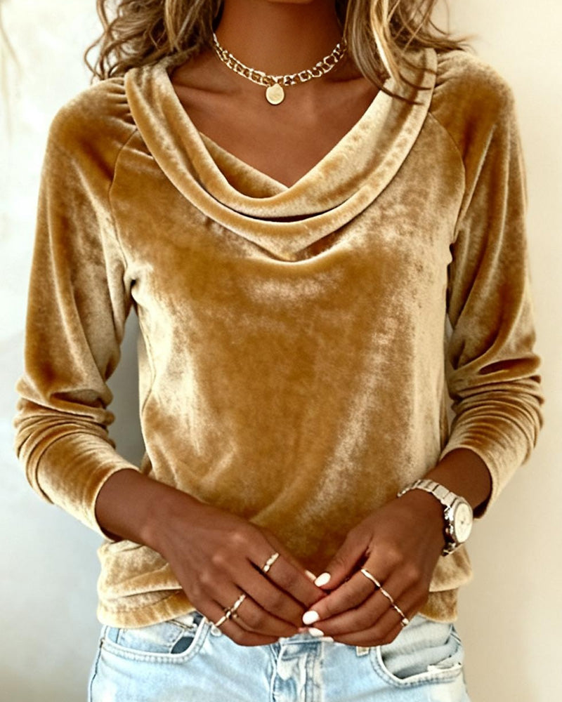 Long Sleeve Draped Collar Top for Women